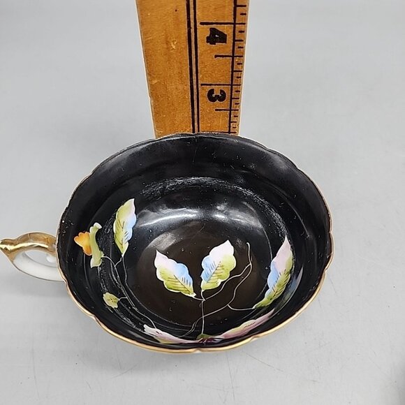 Chugai China Demitasse Teacup & Saucer Rise Floral Black Occupied Japan Vintage - Picture 7 of 7